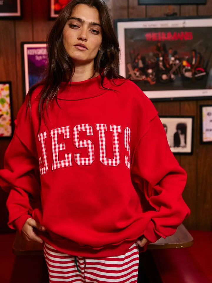 Red sweatshirt with Plaid