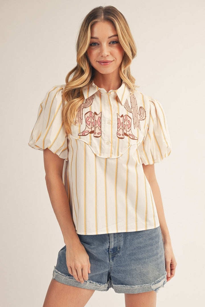 Boots Galore! Blue Western Puff Sleeve