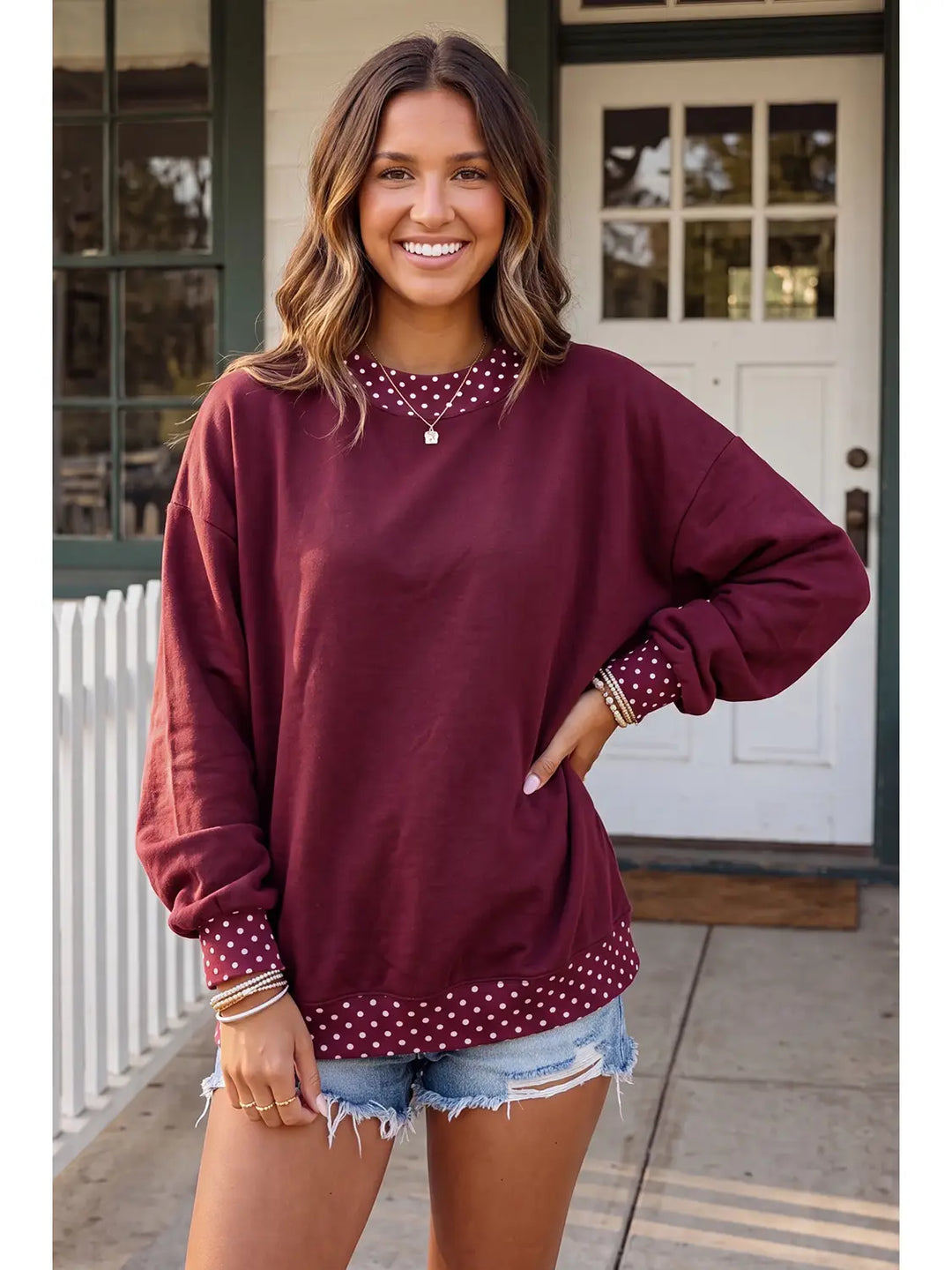 Polka Dot Sweatshirt in Maroon