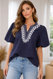 The Embroidered Navy & White Top