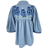 Bluebonnet Cowgirl Blouse Denim Puff Sleeve