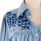 Bluebonnet Cowgirl Blouse Denim Puff Sleeve