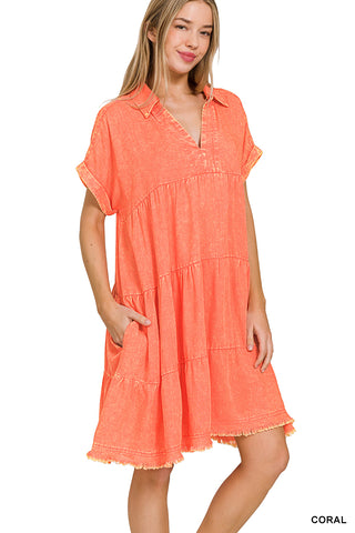 Washed Up Dress in Coral