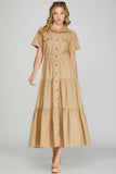 Taupe Tiered and Midi Dress