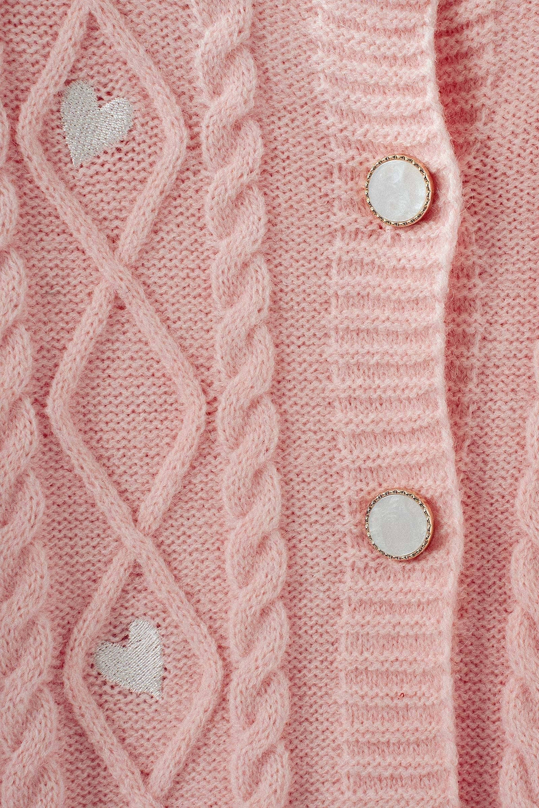 Heart Embroidered Cardigan Cable Knit Long Sleeve
