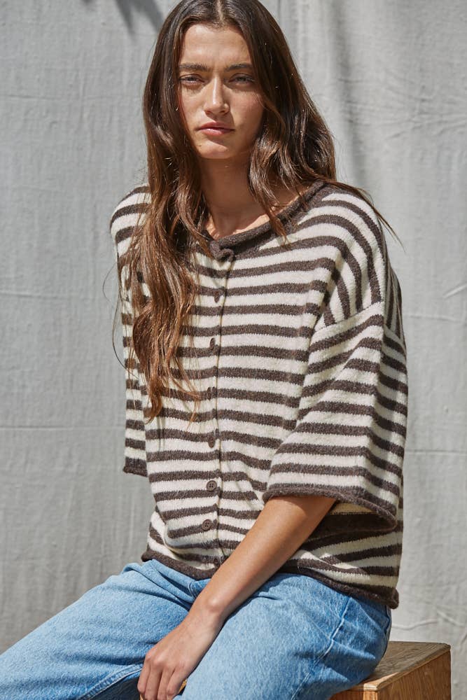 Striped Cardigan in Brown