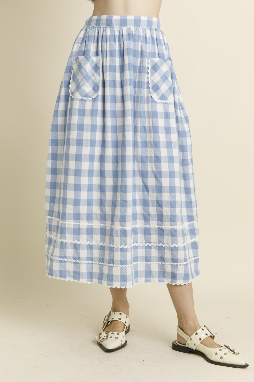 Blue Gingham Skirt Midi