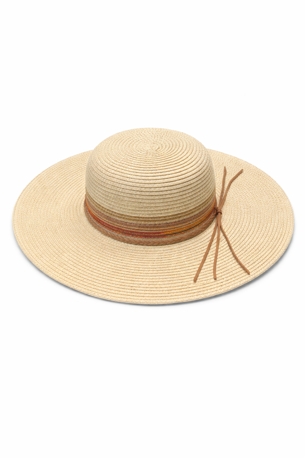 Beige straw hat with a brown ribbon on a white background