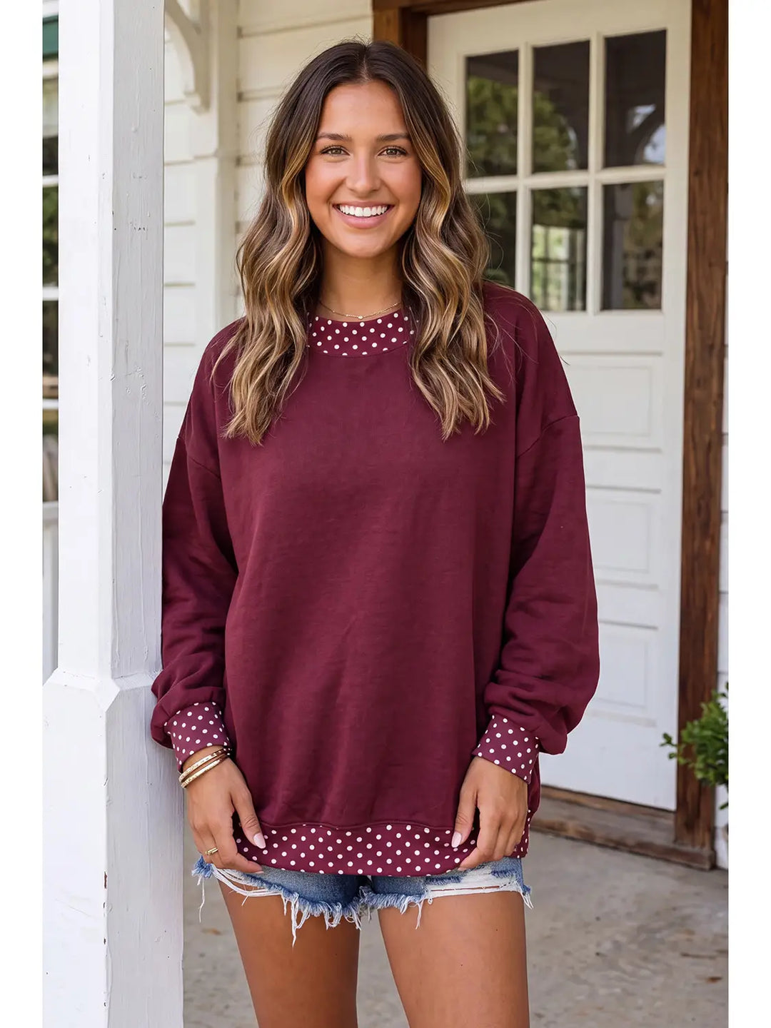 Polka Dot Sweatshirt in Maroon