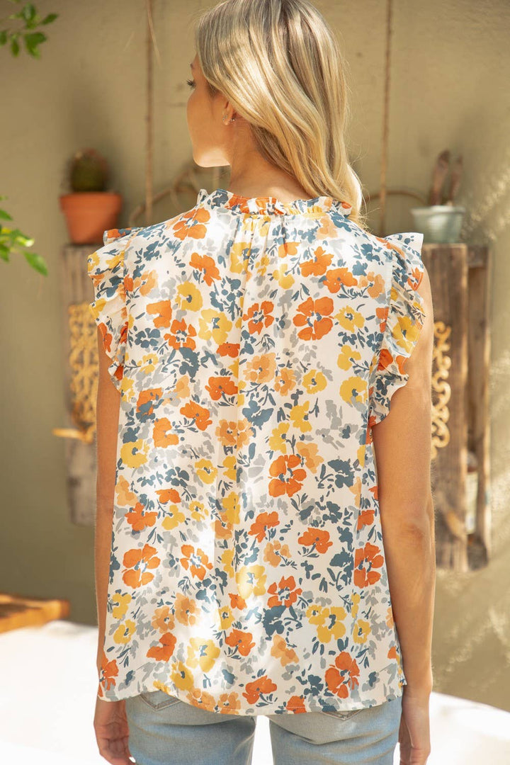 Ruffle Neck Floral Top