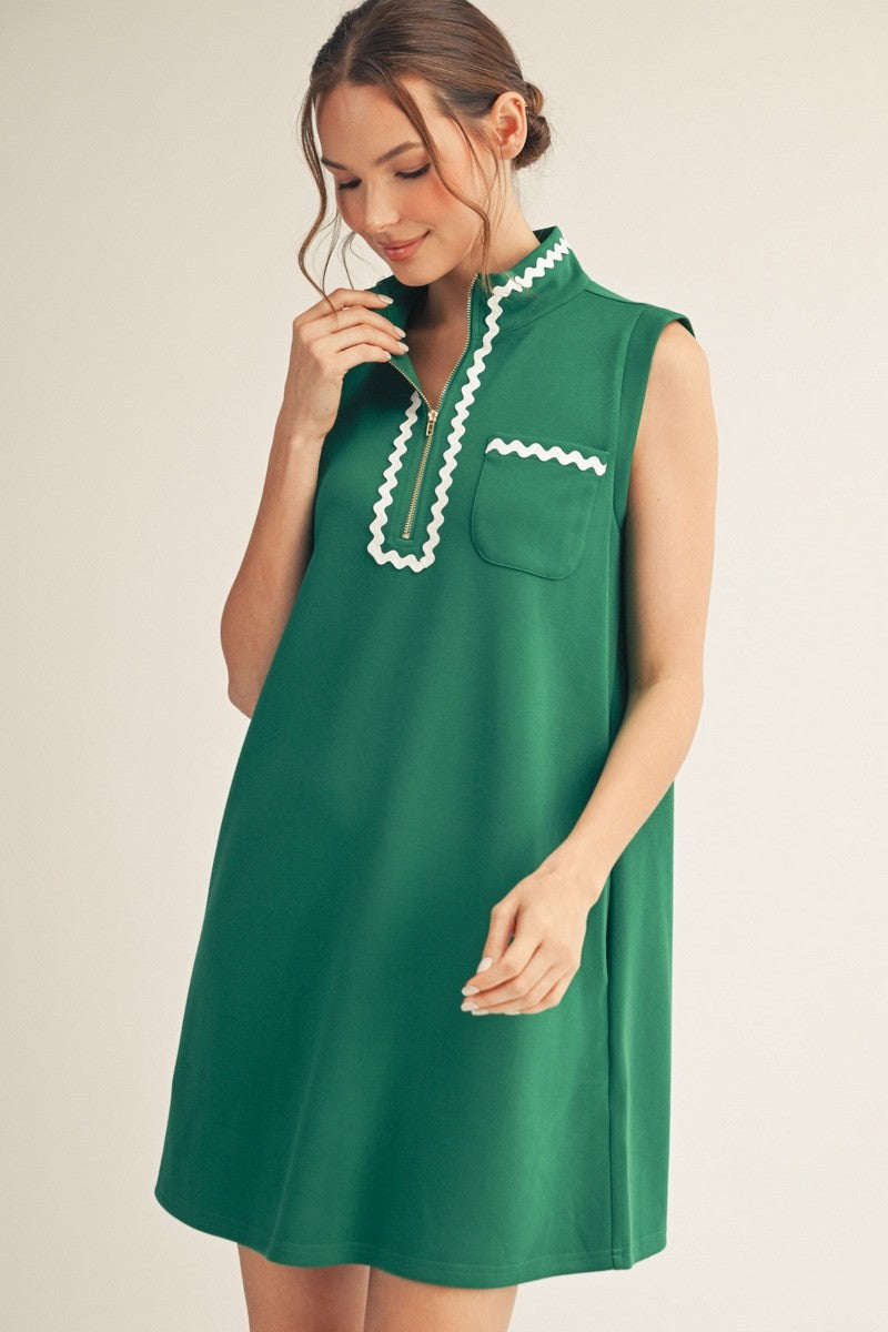 RicRac Dress in Kelly Green Mock Neck | The Hidden Trunk RicRac Dress in Kelly Green Mock Neck | The Hidden Trunk