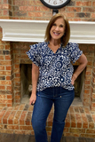 Navy Abstract and Floral Top
