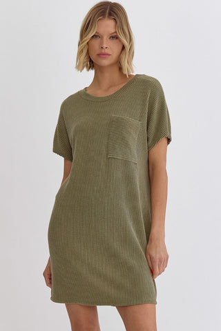Spring Knit Dress in Army Green