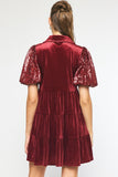Velvet and Sequins Dress in  Ruby