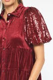 Velvet and Sequins Dress in  Ruby