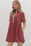 Asian Plaid Dress in Red