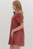 Asian Plaid Dress in Red