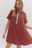 Asian Plaid Dress in Red