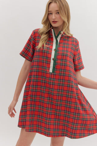 Asian Plaid Dress in Red