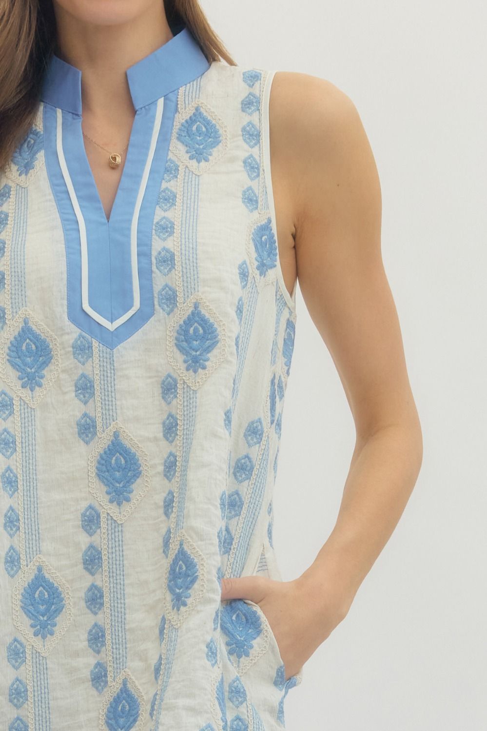Chambray Spring Dress Preppy V-Neck
