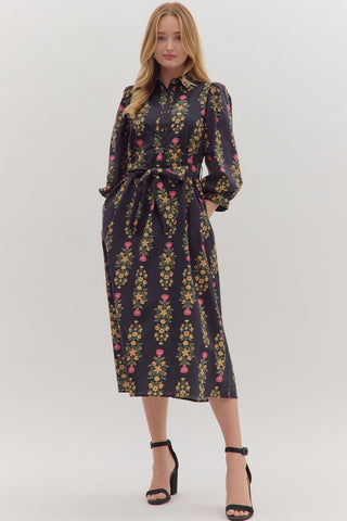 Navy Botanical Dress