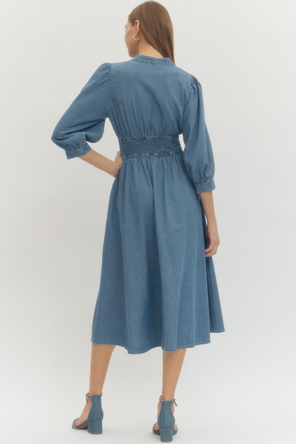 Denim Midi Dress Smocked