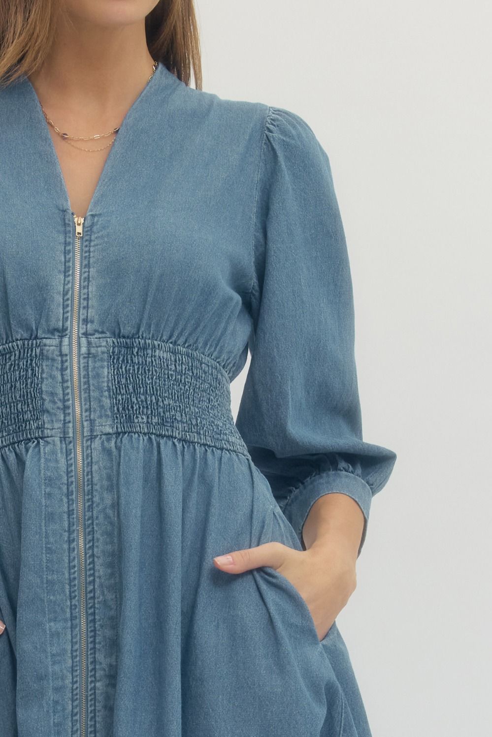 Denim Midi Dress Smocked