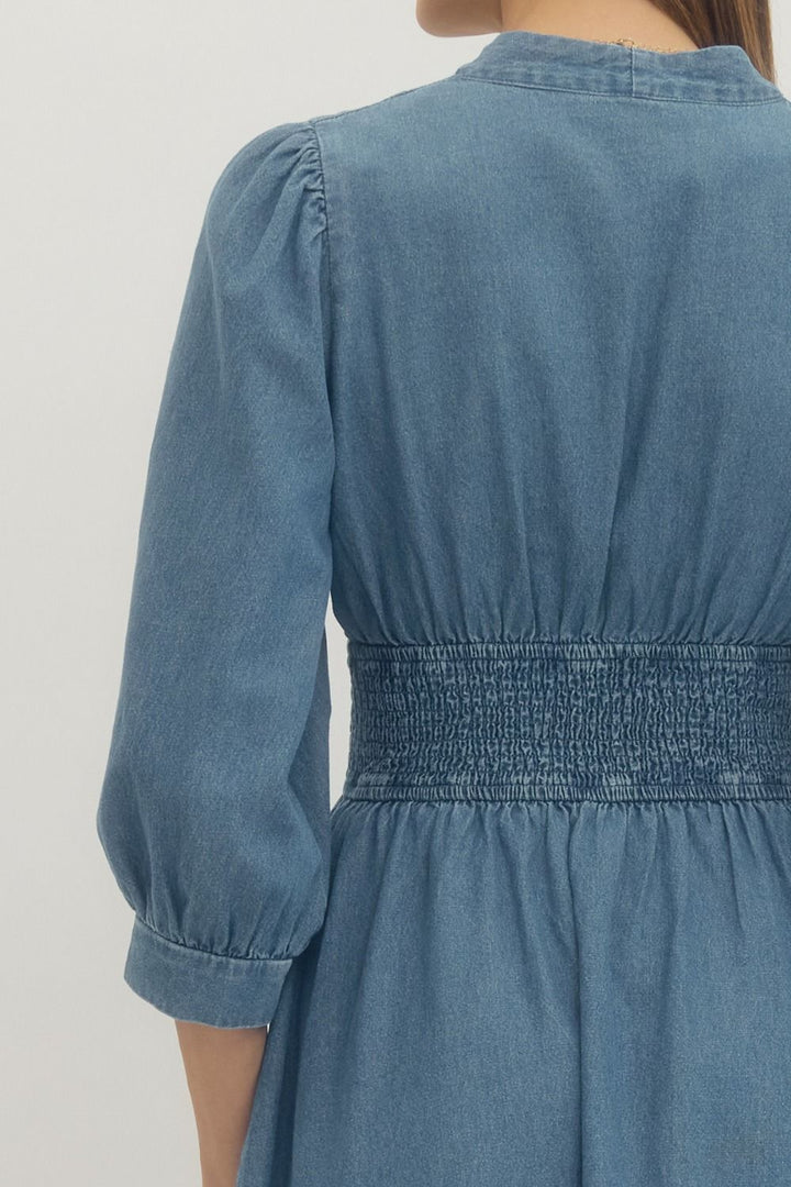 Denim Midi Dress Smocked