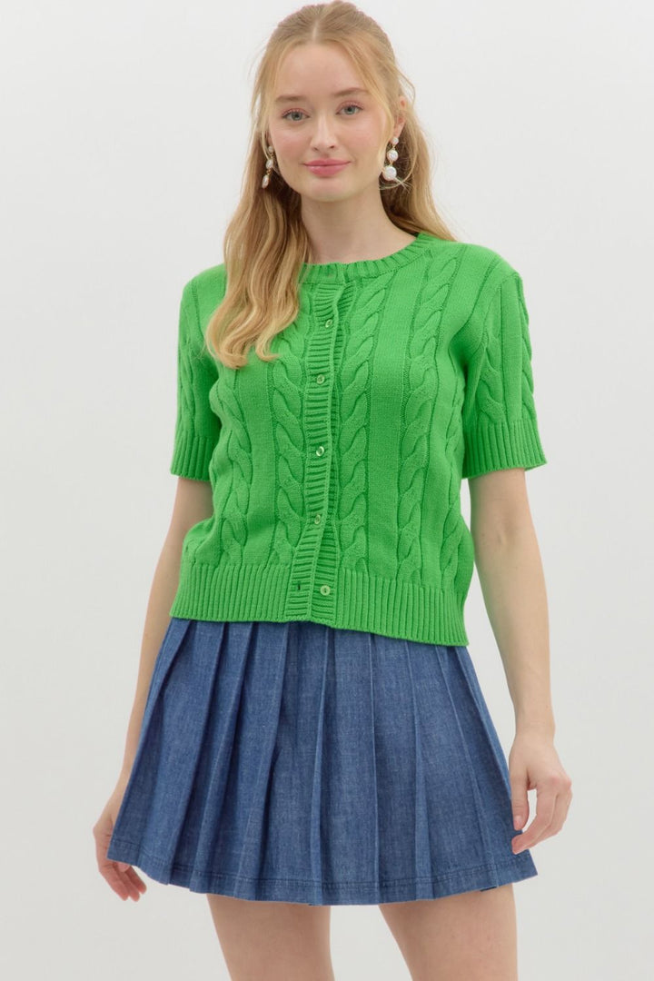 The Green Sweater Cable Knit Short Sleeve