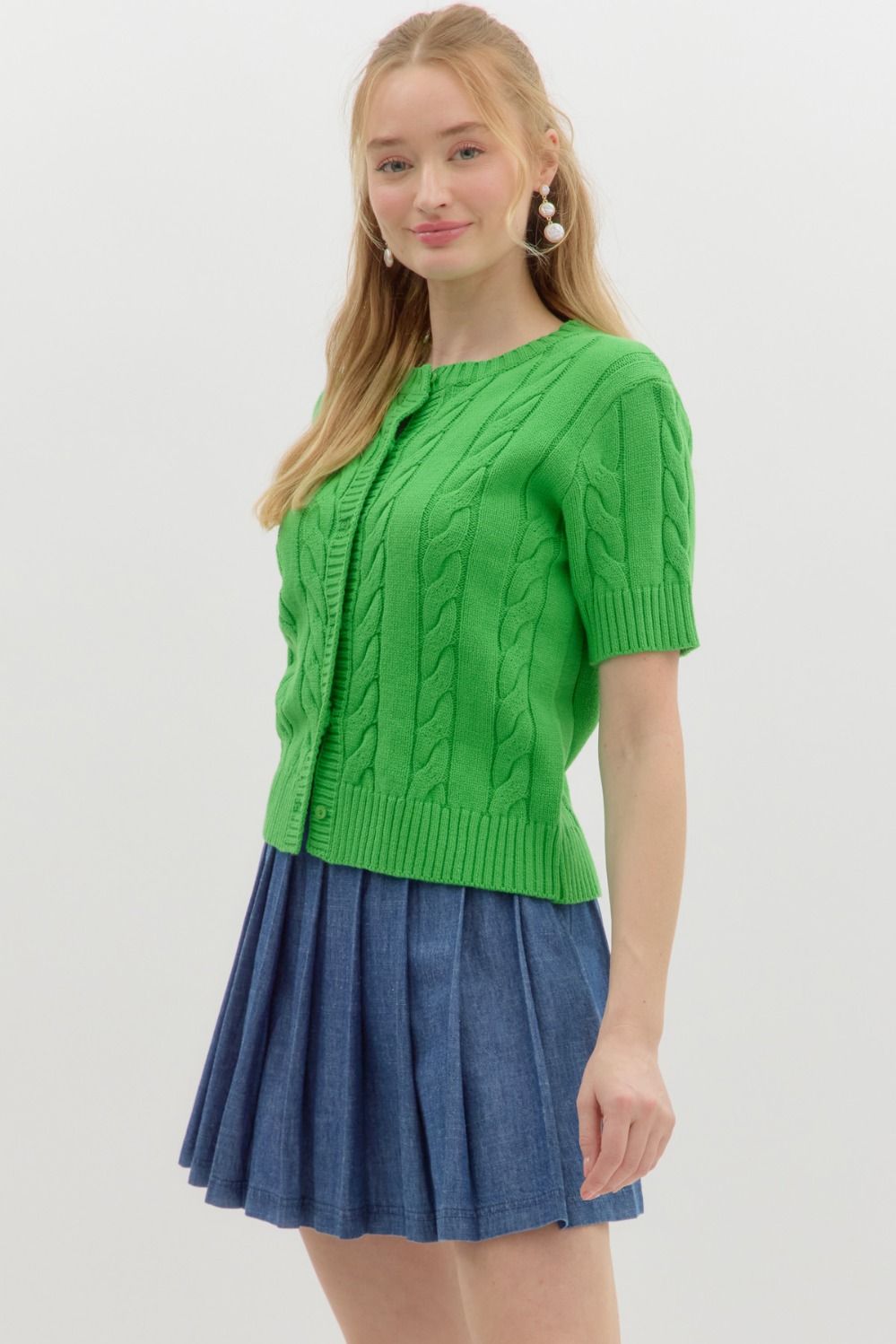 The Green Sweater Cable Knit Short Sleeve