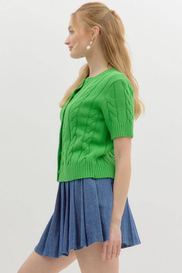 The Green Sweater Cable Knit Short Sleeve