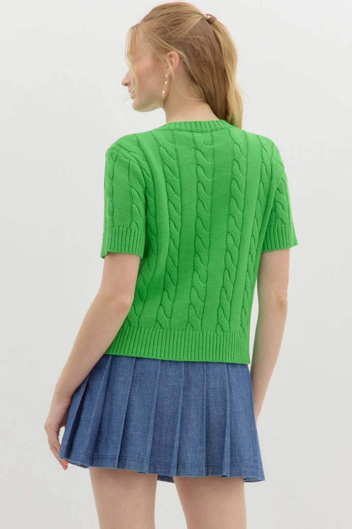 The Green Sweater Cable Knit Short Sleeve