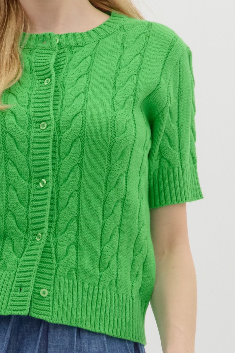 The Green Sweater Cable Knit Short Sleeve