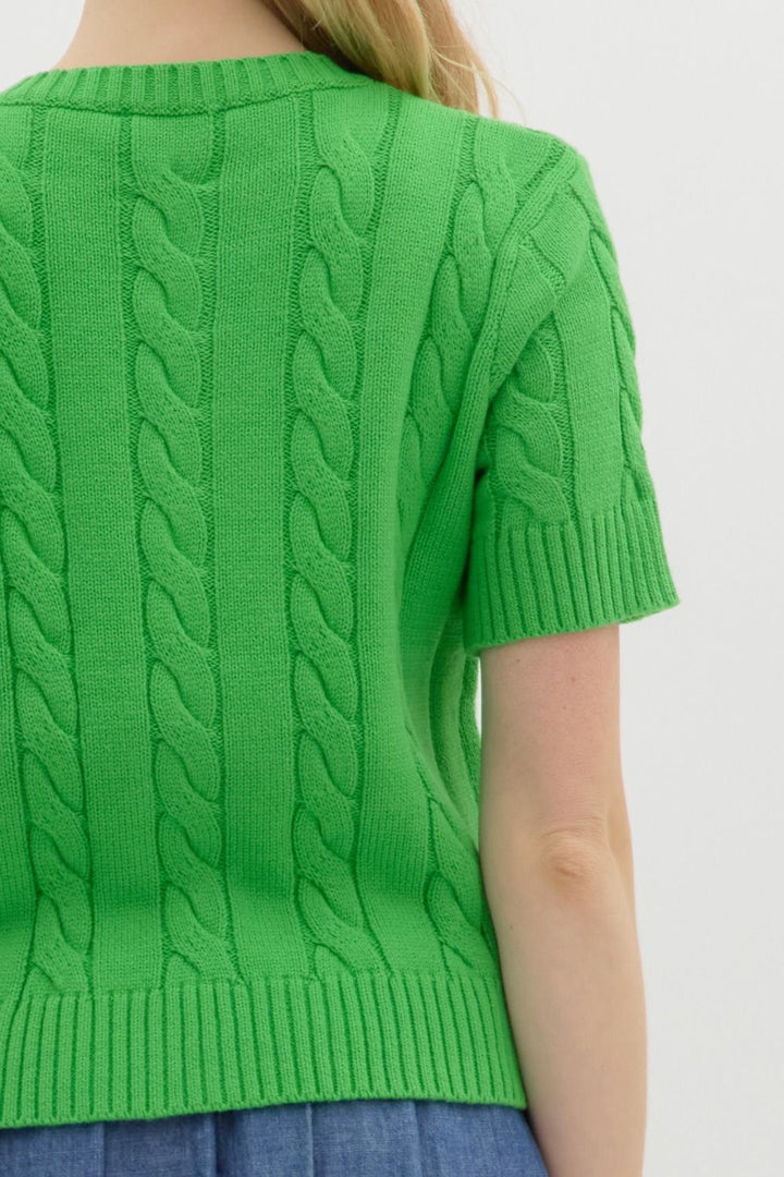 The Green Sweater Cable Knit Short Sleeve