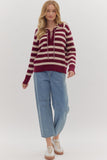 Stripes and Fun Sweater in Burgundy