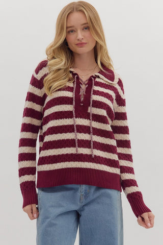 Stripes and Fun Sweater in Burgundy