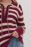 Stripes and Fun Sweater in Burgundy