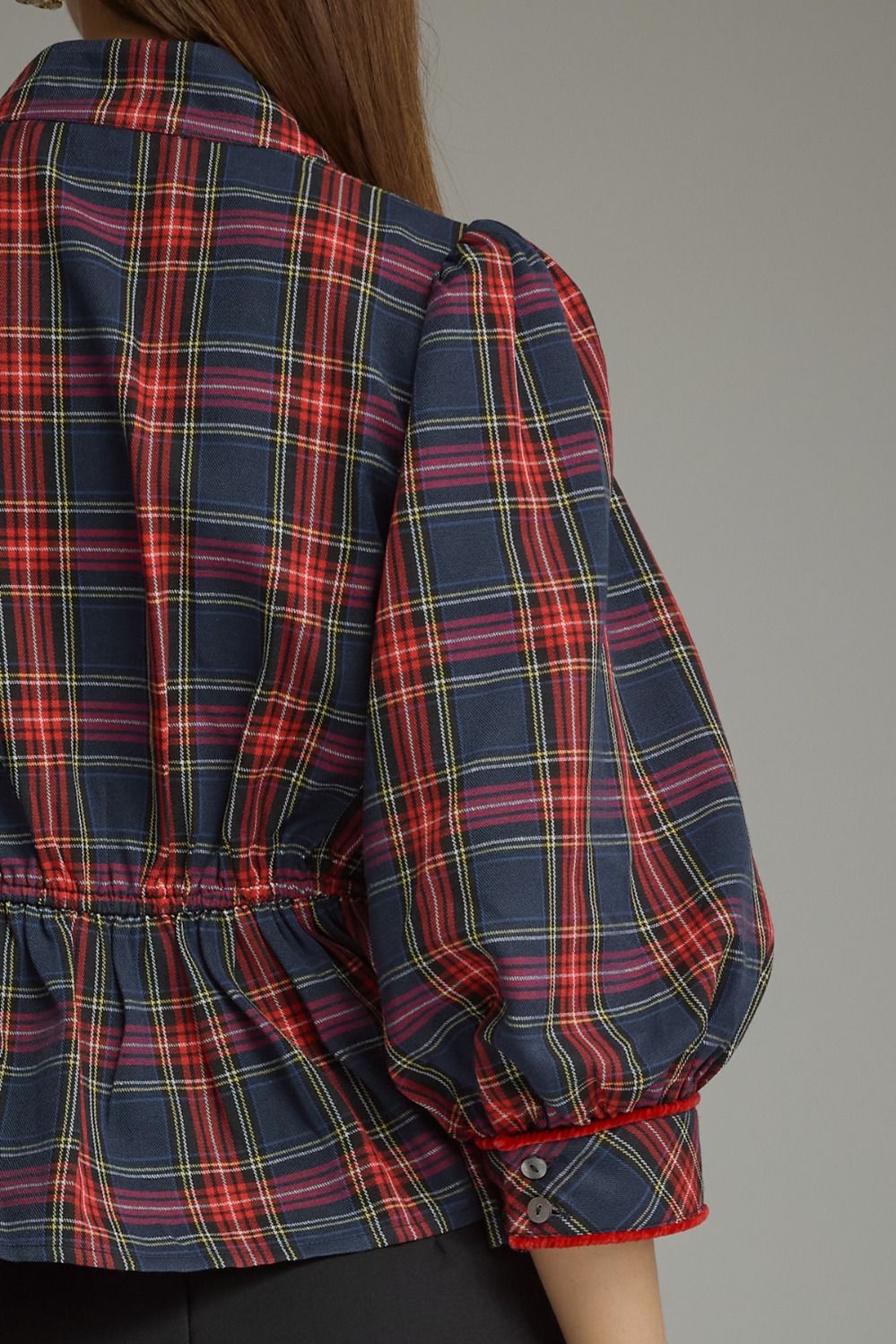 Back of tartan plaid top. 