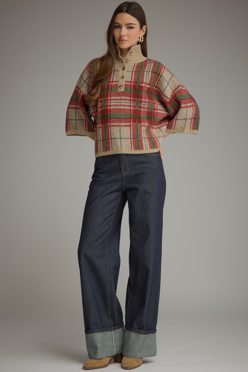 Plaid Sweater in Taupe