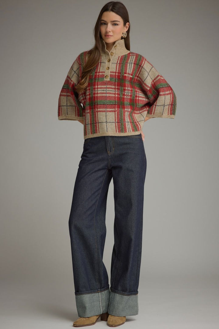 Plaid Sweater in Taupe