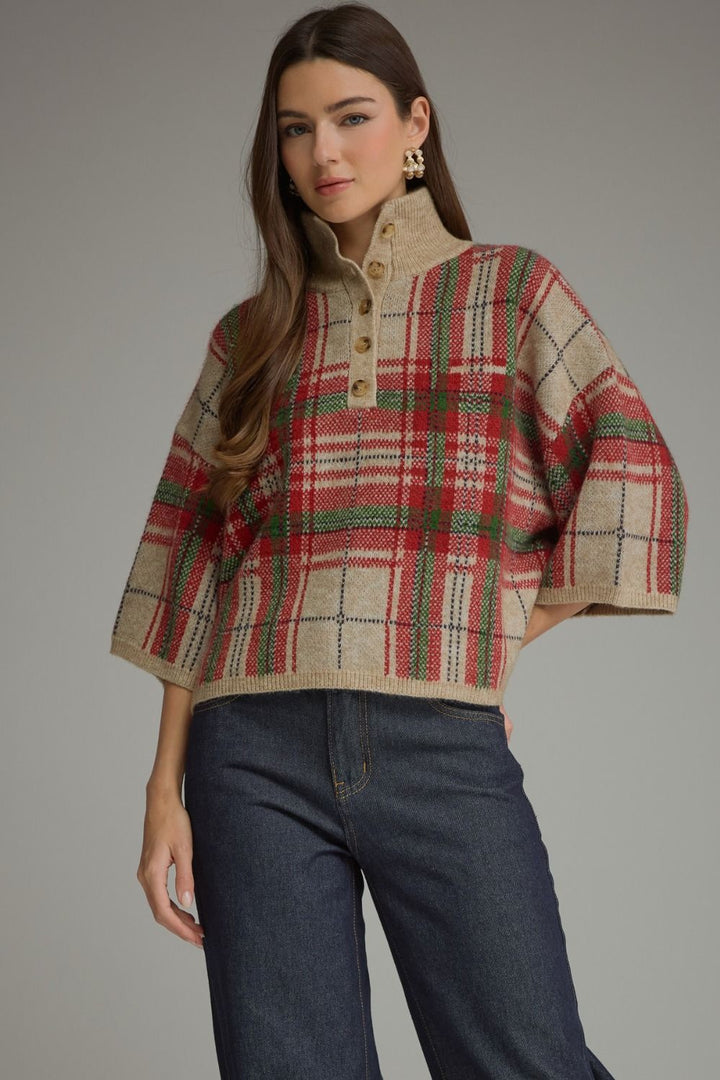 Plaid Sweater in Taupe