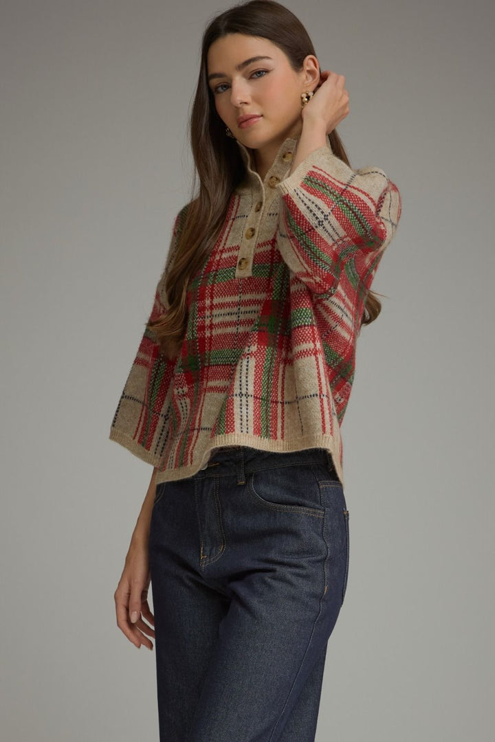 Plaid Sweater in Taupe