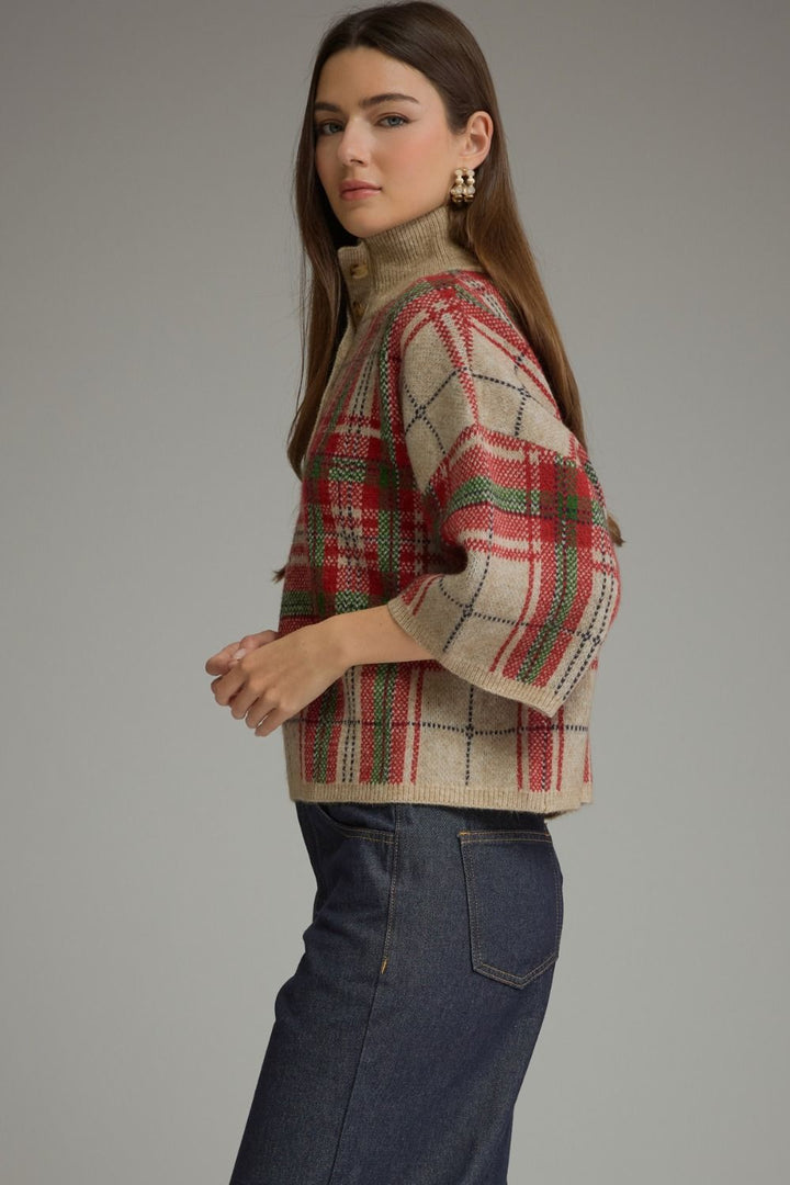 Plaid Sweater in Taupe