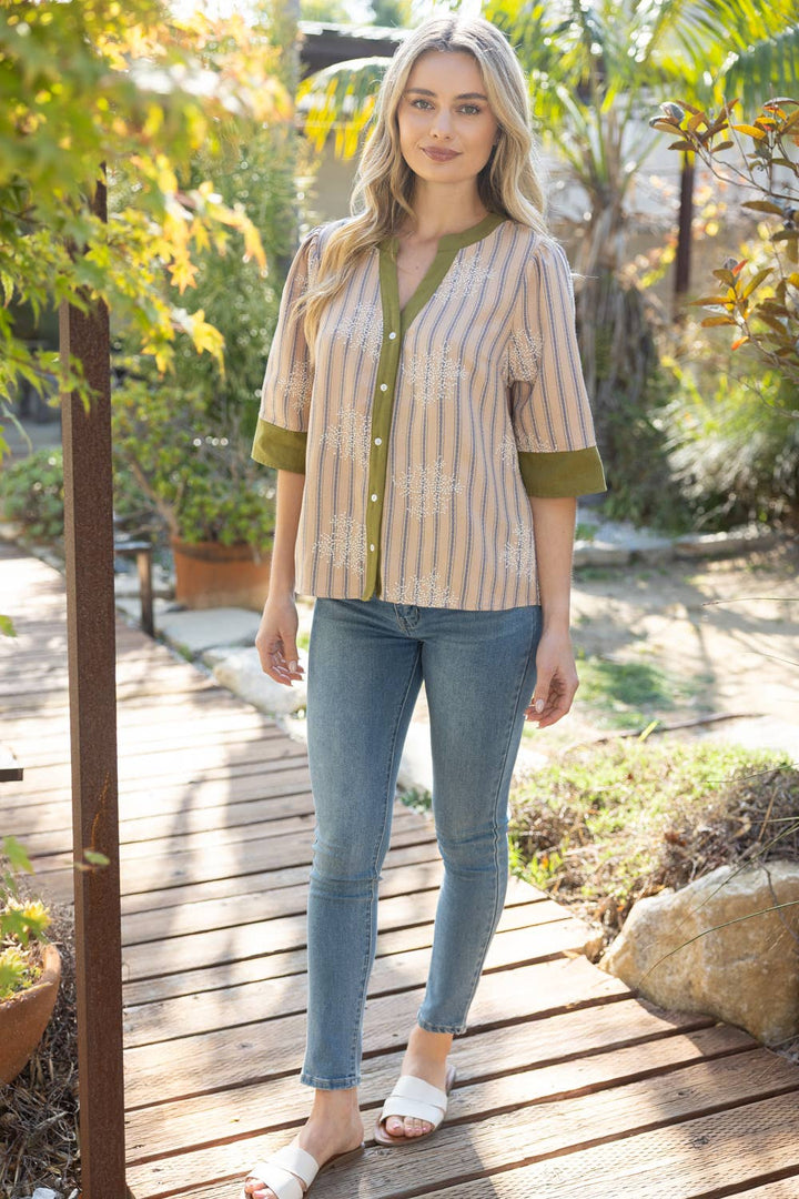 Floral Embroidered Stripe Top