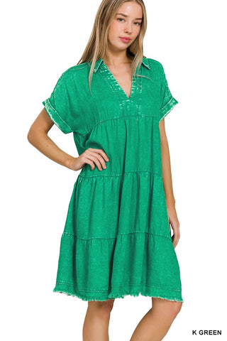 Washed Up Dress in Kelly Green