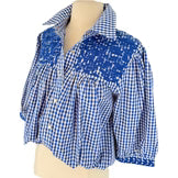 Royal Blue Gingham Cowgirl Blouse Western High-Waisted