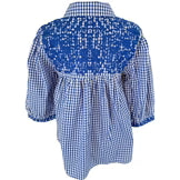 Royal Blue Gingham Cowgirl Blouse Western High-Waisted