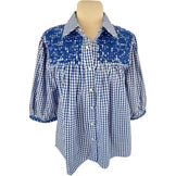Royal Blue Gingham Cowgirl Blouse Western High-Waisted