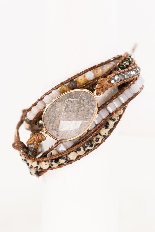 Kelly Wrap Bracelet Labadorite/Dalmation Brown