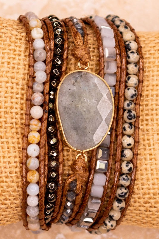 Kelly Wrap Bracelet Labadorite/Dalmation Brown